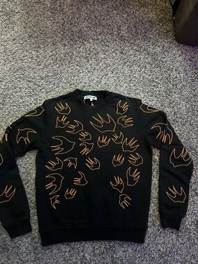 Alexander McQueen Black Crewneck with Orange Swallow Motif